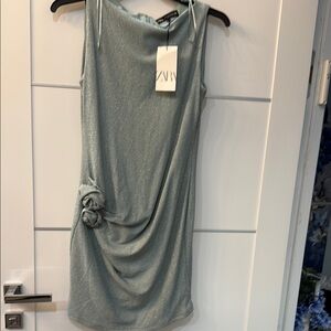 Zara Metallic Teal new Dress final sale